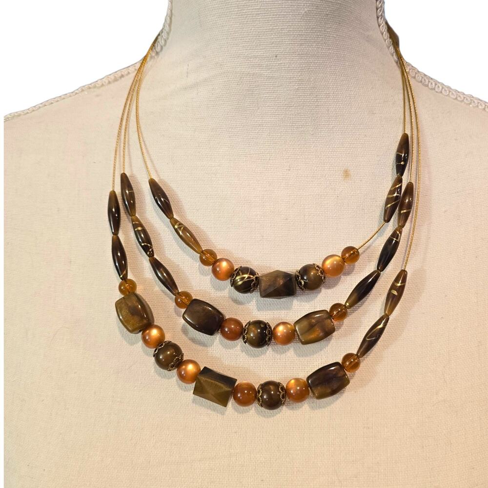 Mixit Multi Strand Beaded Brown Necklace Chunky Layered Adjustable 18-21